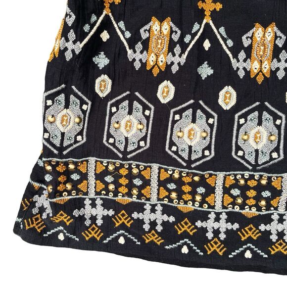 Anthropologie Akemi Kim Black Tank Top Sz S Embroidery w Metal Accents Boho - Picture 4 of 8